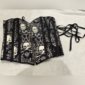 Vintage Shirley of Hollywood goth bustier corset size 36 skulls Halloween